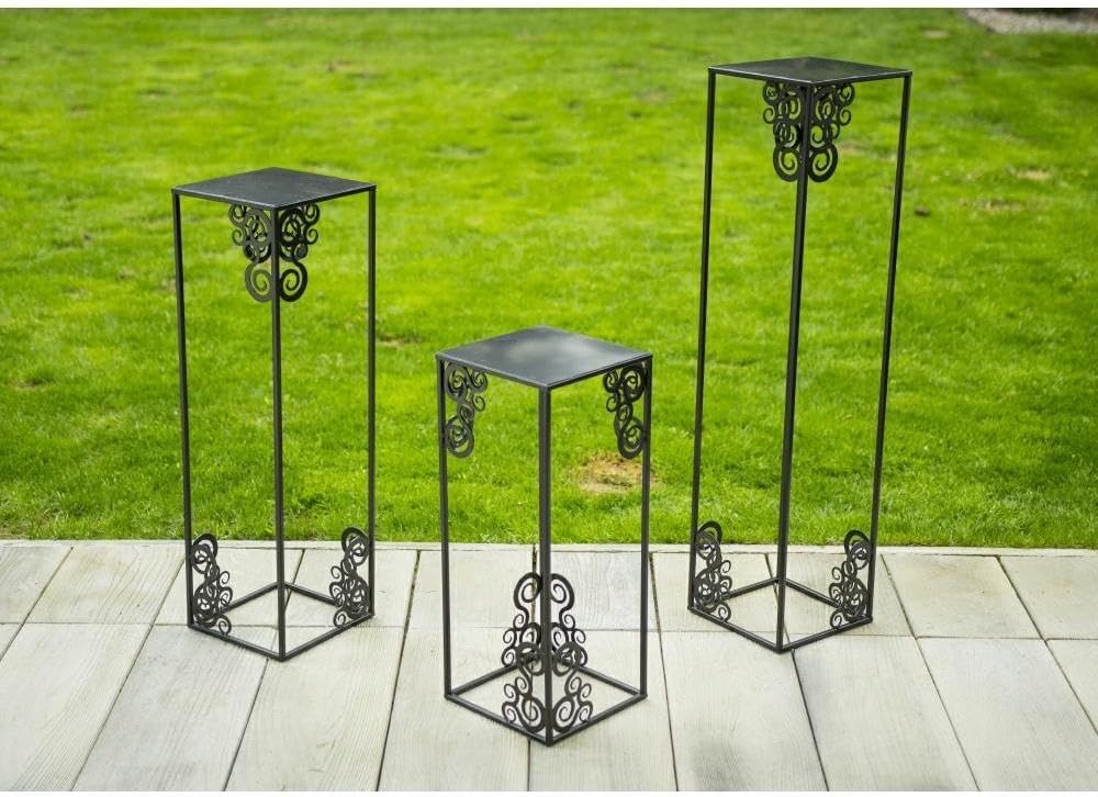 Blumenständer Metall 60 x 24 cm - Solider Blumenhocker mit Ornamenten - Schwarz Pflanzenständer für