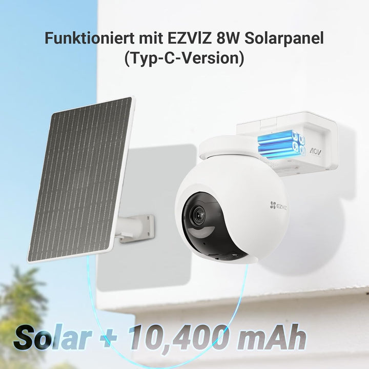 EZVIZ 4K 4G LTE Überwachungskamera Aussen Solar, 360° PTZ-Kamera mit 10400mAh Akku, 100% Kabellose,