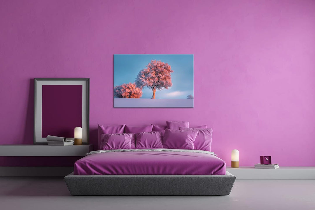 deyoli schneebedeckte Bäume Format: 80x60 als Leinwand, Motiv fertig gerahmt auf Echtholzrahmen, Hoc