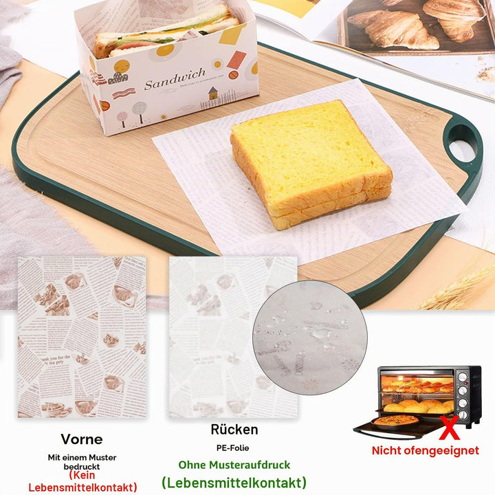 La Llareta Brotpapier 500 Blatt, 26 * 36cm Käsepapier, Wasserdicht und Öl, Nicht Klebrig, Wachspapie