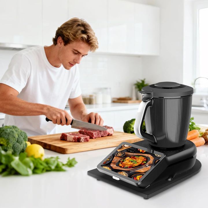 Bambus Gleitbrett für Thermomix TM7 mit 360° Rollen, Müheloses Verschieben des TM7 Hochwertiger Roll
