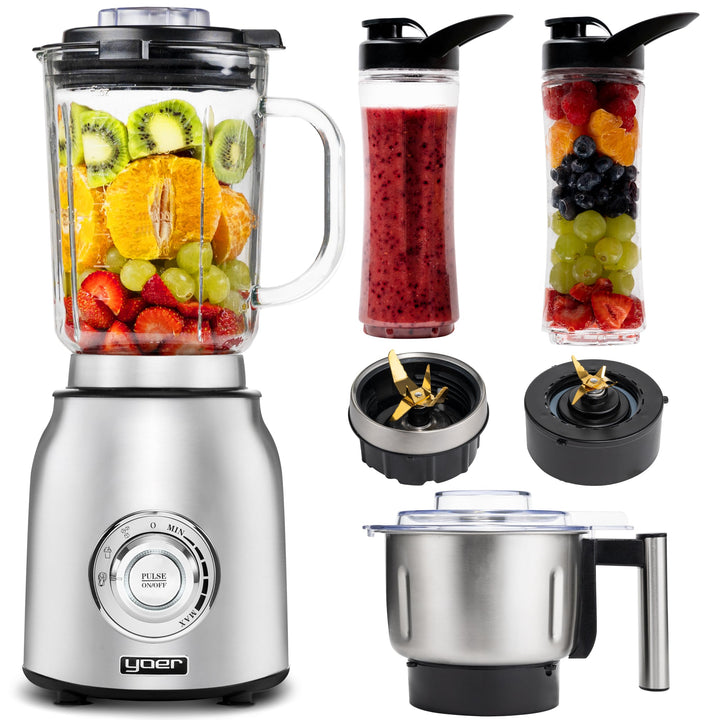 Yoer Titano JB03S, Standmixer, 1800W, 4-in-1, 2,4L Glasbehälter, Automatikprogramme, Edelstahl INOX,
