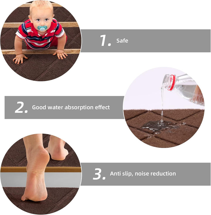 YISUN Treppenmatten Non Slip 15Pcs, Treppenstufen Matten Selbstklebend, Treppenteppich Braun Rechtec