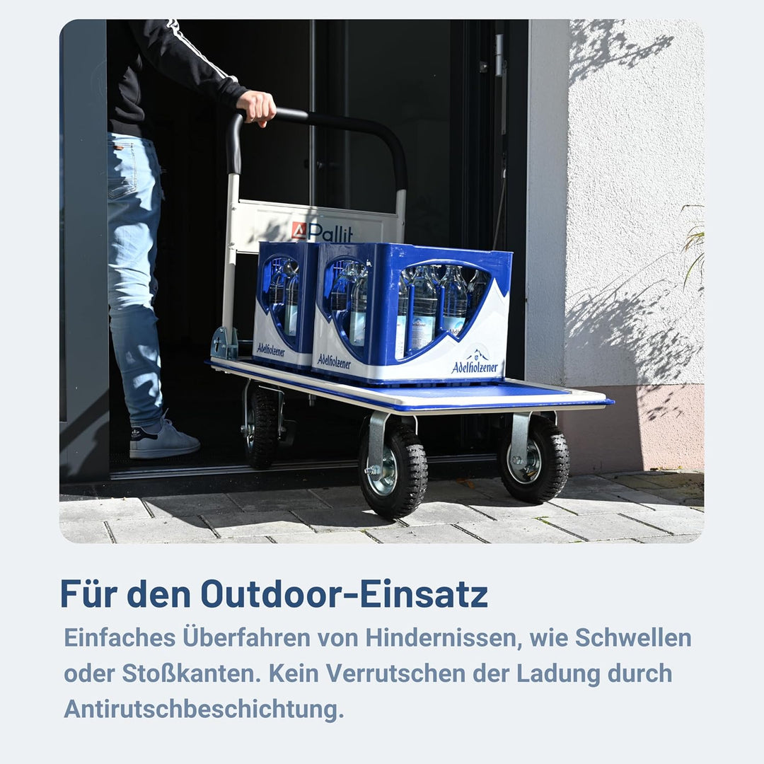 Pallit Transportwagen klappbar 300kg Rollwagen mit lenkbarer Luftbereifung Anti-Rutsch Plattformwage