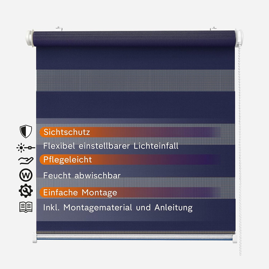 Doppelrollo Fensterrollo COR Duo-Rollo Klemmfixierung Zebrarollo Seitenzugrollo ohne Bohren, lichtdu