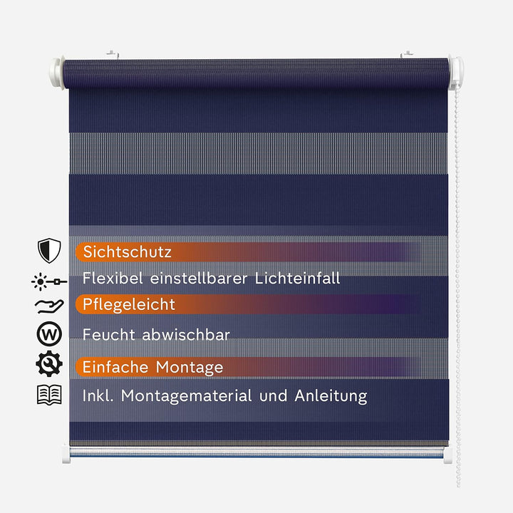 Doppelrollo Fensterrollo COR Duo-Rollo Klemmfixierung Zebrarollo Seitenzugrollo ohne Bohren, lichtdu