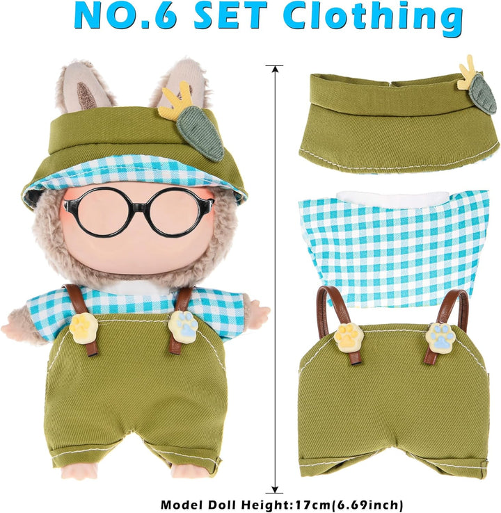 Insgesamt 6 Sets Puppenkleidung Outfits Zubehör für 17cm Puppen Inklusive: 5 Hut, 1 Haarpinne, 6 Top