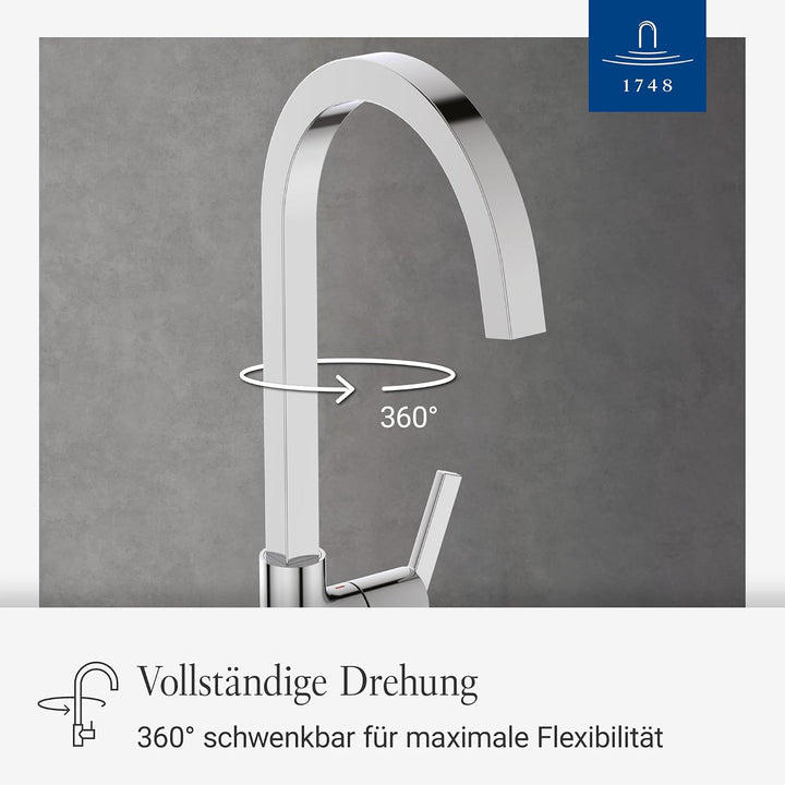 Villeroy &amp; Boch Variaro Küchenarmatur, Niederdruck Armatur Küche, 306 mm Auslaufhöhe, 360° schwenkba