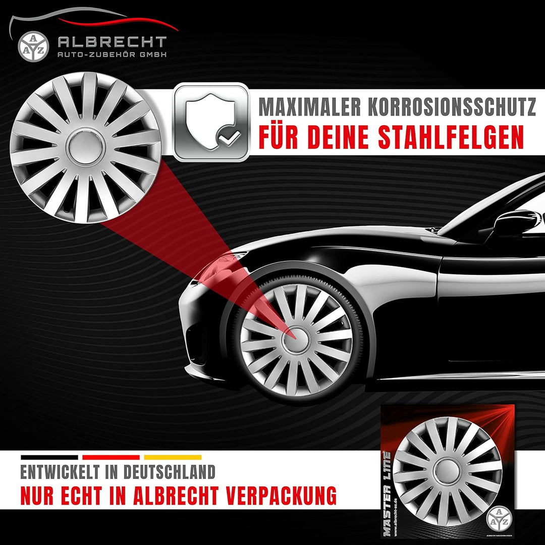 Albrecht 16 Zoll Radkappen silber für Stahlfelgen - Wind Radzierblenden aus hochwertigem Kunststoff