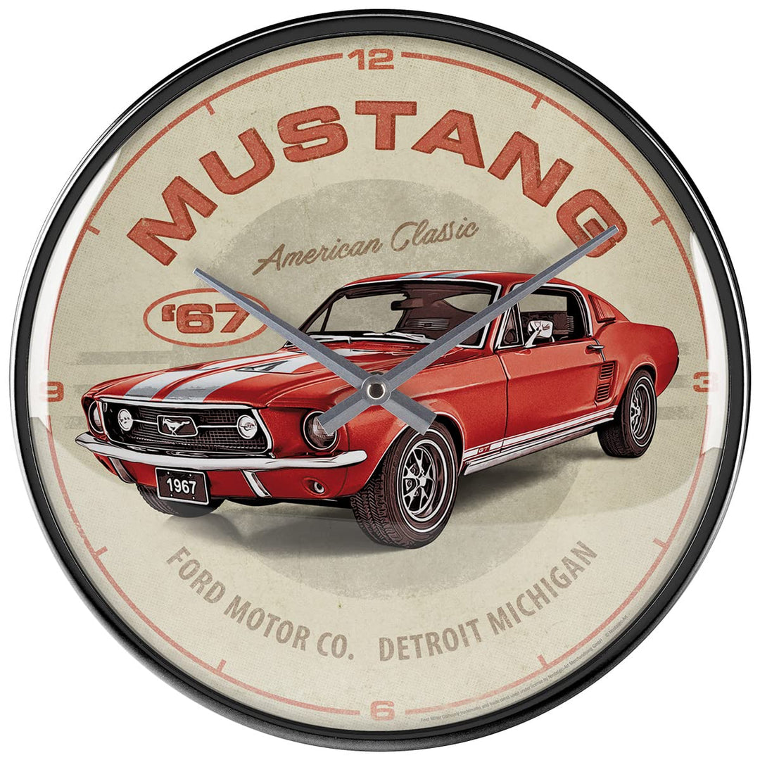 Nostalgic-Art Retro Wanduhr, Ø 31 cm, Ford Mustang – GT 1967 Red – Geschenk-Idee für Ford-Zubehör Fa