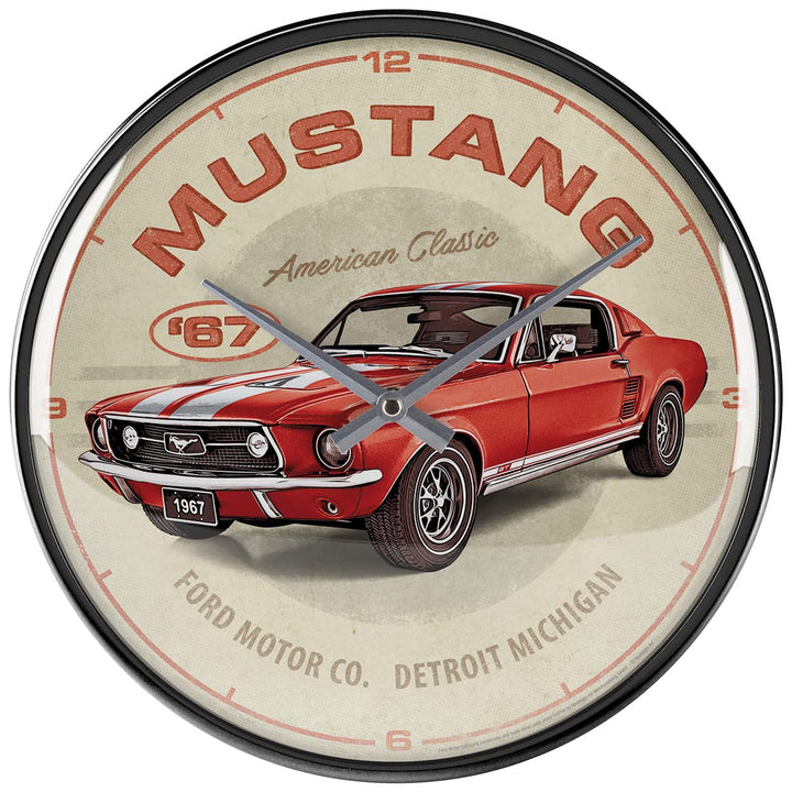 Nostalgic-Art Retro Wanduhr, Ø 31 cm, Ford Mustang – GT 1967 Red – Geschenk-Idee für Ford-Zubehör Fa