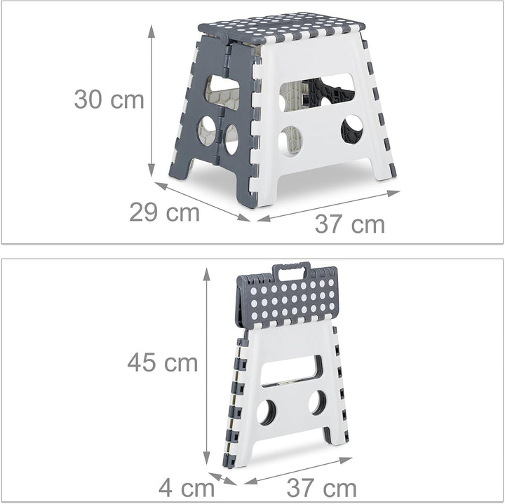 Relaxdays Tritthocker klappbar, einstufiger Klapphocker mit Griff, bis 120 kg, Kunststoff, 32 x 37 x