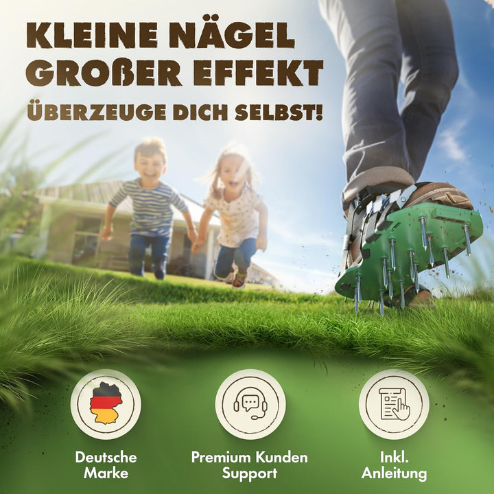 LAINFELD Rasenlüfter | Nagelschuhe mit kurzen und Langen Nägeln | Rasenbelüfter mit 4 Riemen | Verti