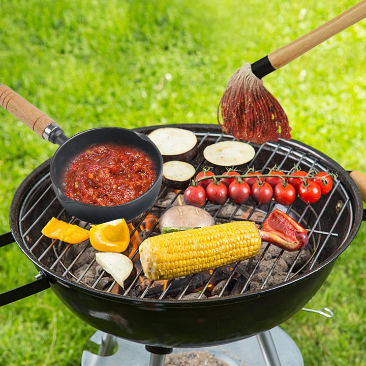 HyzaPhix Sossentopf Gusseisen BBQ Grill Zubehör, Marinadenpinsel Gusseisen Topf für Grill, Grill Sau