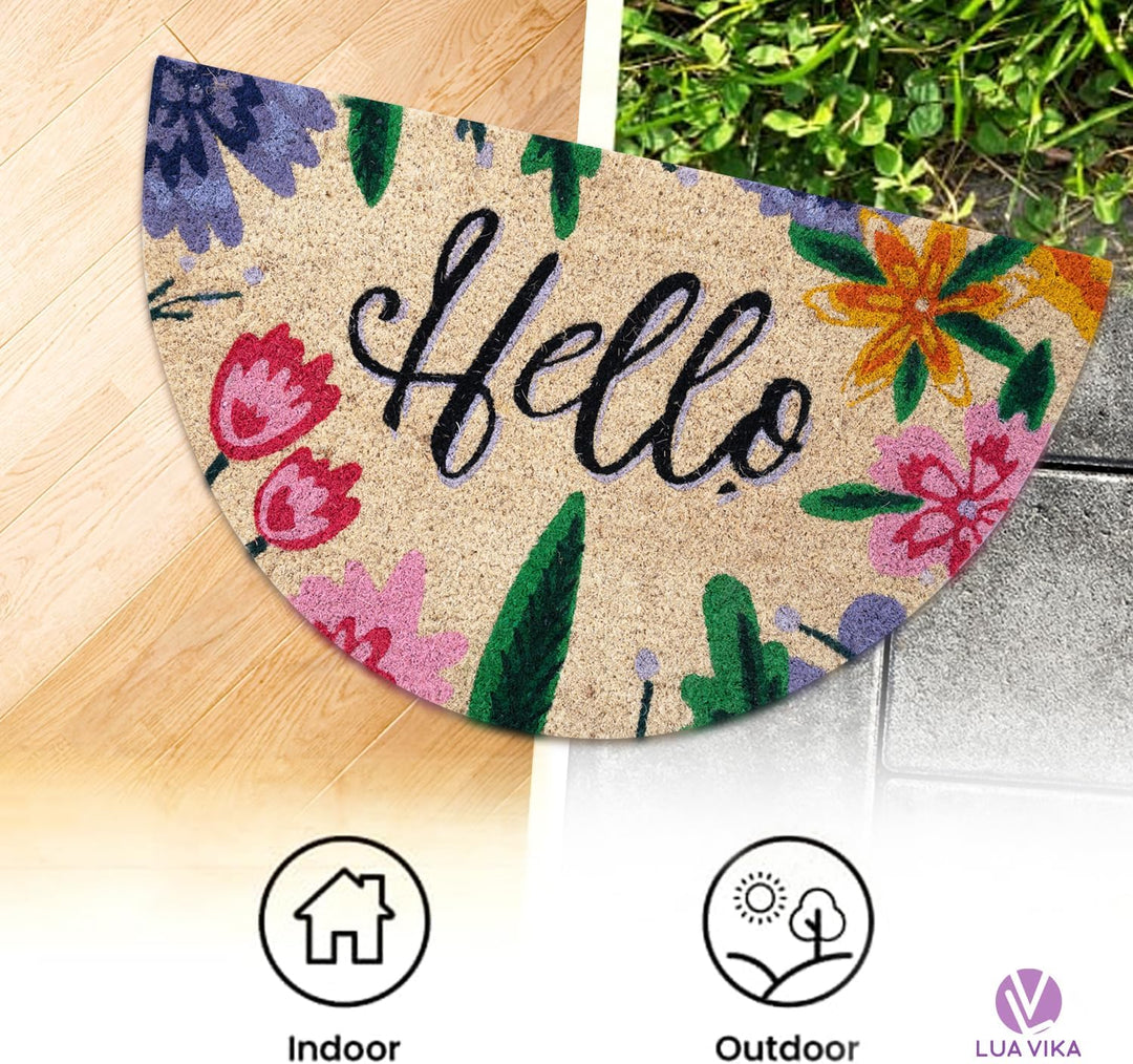 Fussmatte Kokos halbrund - Hello - 40x70 cm - Fussmatte Aussen und Innen - Fussmatten Haustür - Türm