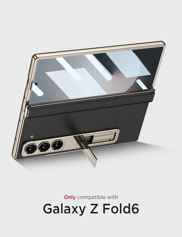 Miimall Lederhülle Kompatibel mit Samsung Galaxy Z Fold 6 Hülle mit Displayschutz+Scharnierschutz, S