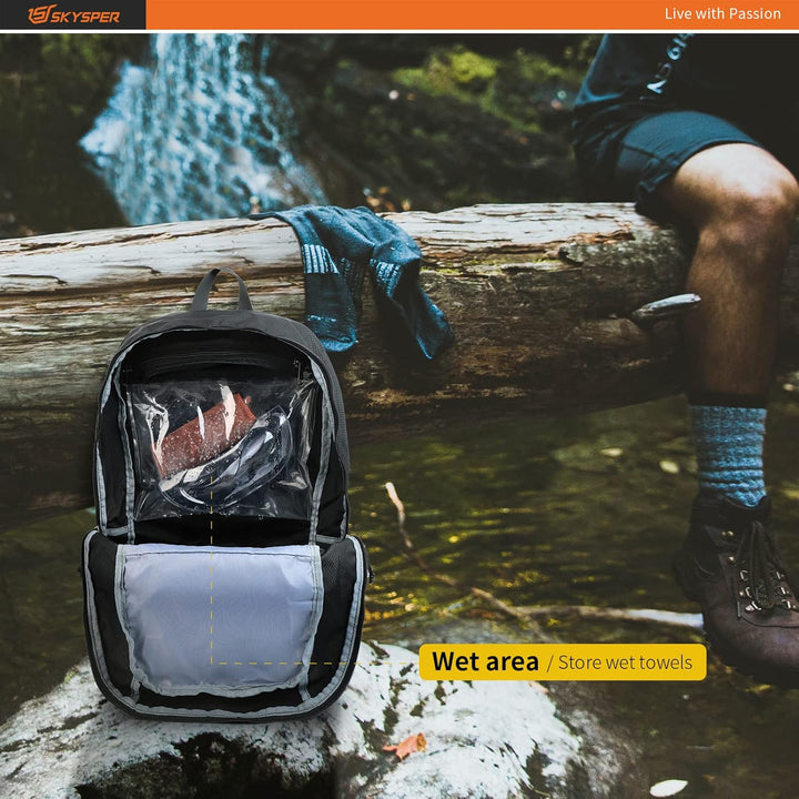 SKYSPER Ultraleichter Faltbarer Rucksack mit Nassfach - Wasserfest und Verstaubarer Daypack für Wand