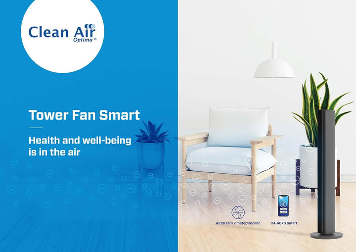 Clean Air Optima CA-407G Smart - Luxus Turmventilator - Luftdurchsatz bis 500m³/h - Oszillation 90º