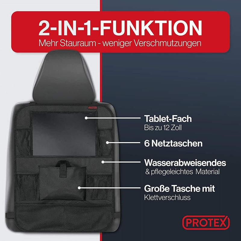 PROTEX | Premium [1er Set] Rückenlehnenschutz Auto–Auto Rücksitz Organizer [Oxford 600D] –wasserabwe