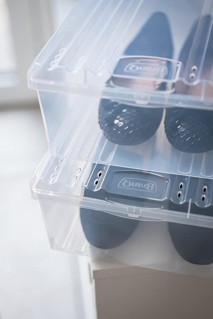 BranQ - Home essential Schuhbox Shoe Box mit Belüftungshaltelöcher und Deckel Kunststoff, 8l, Set vo