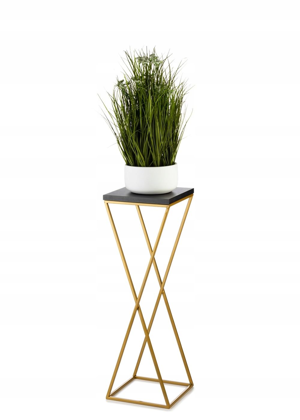 Pflanzenständer Metall 70 cm Hoch - Stabiler und Fester Blumenhocker mit Schwarz MDF-Platte auf Gold