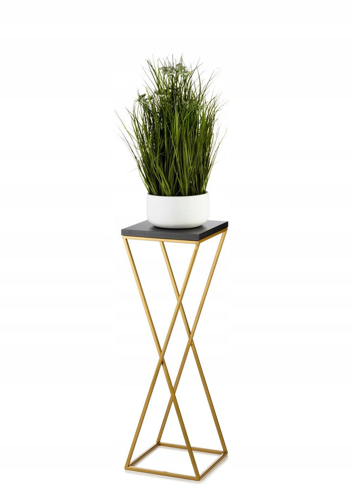Pflanzenständer Metall 70 cm Hoch - Stabiler und Fester Blumenhocker mit Schwarz MDF-Platte auf Gold