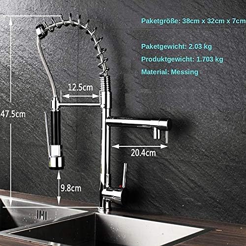Gastro Profi Spültisch Küche Armatur Mischbatterie Wasserhahn Brause Spiralfeder Ausziehbar Glanz/Ch