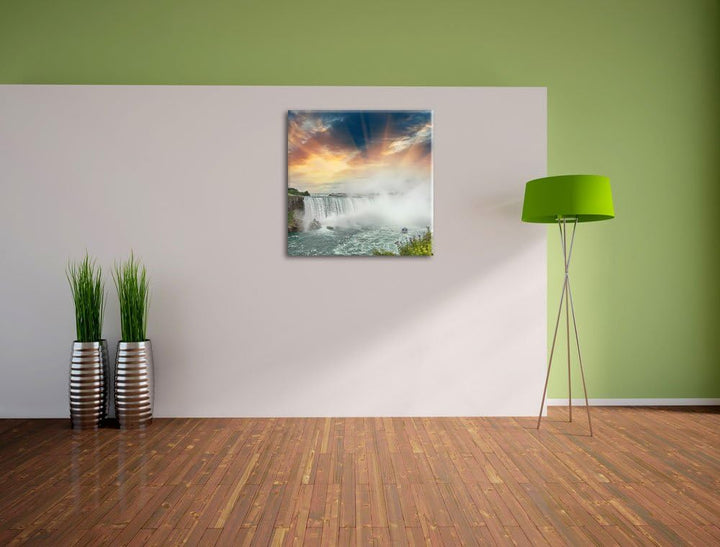 Pixxprint Niagarafälle bei Sonnenuntergang als Leinwandbild/Grösse: 70x70 cm/Wandbild/Kunstdruck/fer