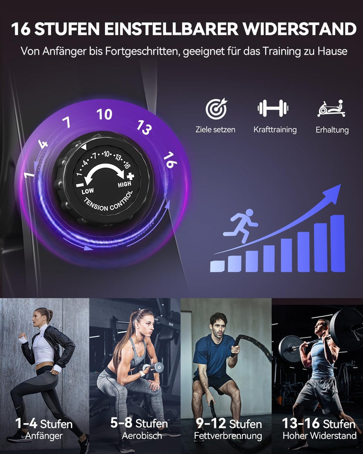DMASUN Rudergerät für Zuhause, Magnetisches Rudergerät mit Upgrade Doppel-Slide-Rails, APP-Verbindun