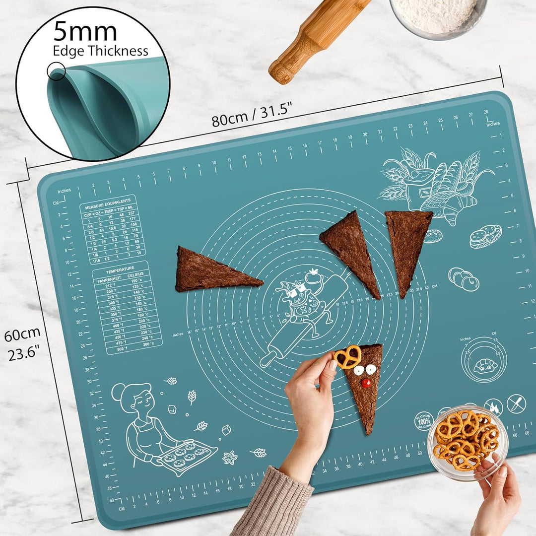 Backunterlage, Gross Rutschfeste Backmatte Silikon Teigunterlage Ausrollmatte mit Messung, 80x60 cm