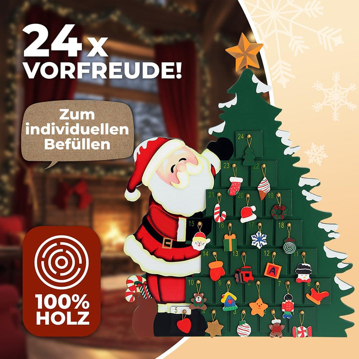 SPIELWERK® Adventskalender Weihnachtsmann zum Befüllen 24 Türchen wiederverwendbar Bunt Bemalt Weihn