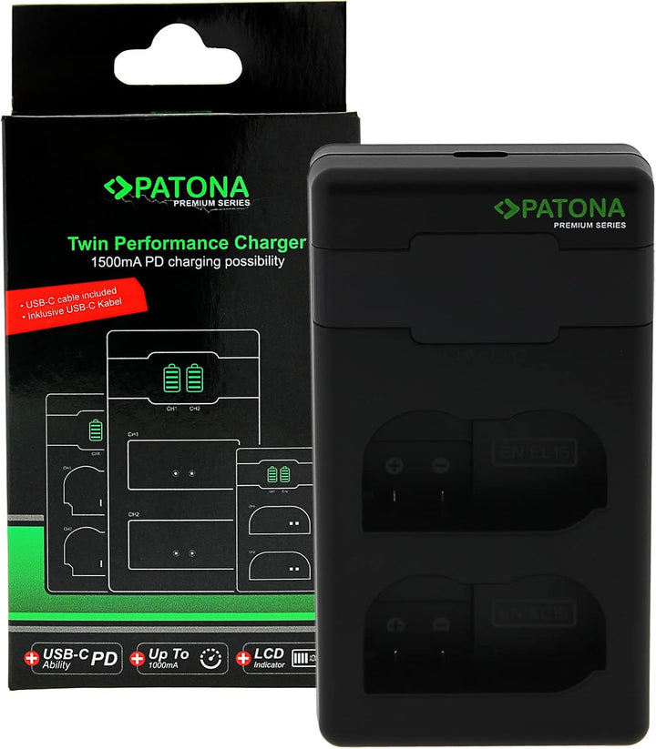 PATONA EN-EL15c EN-EL15b EN-EL15 - PD Performance Akku Ladegerät (1500mA), USB-C Mini Dual LCD - PD/
