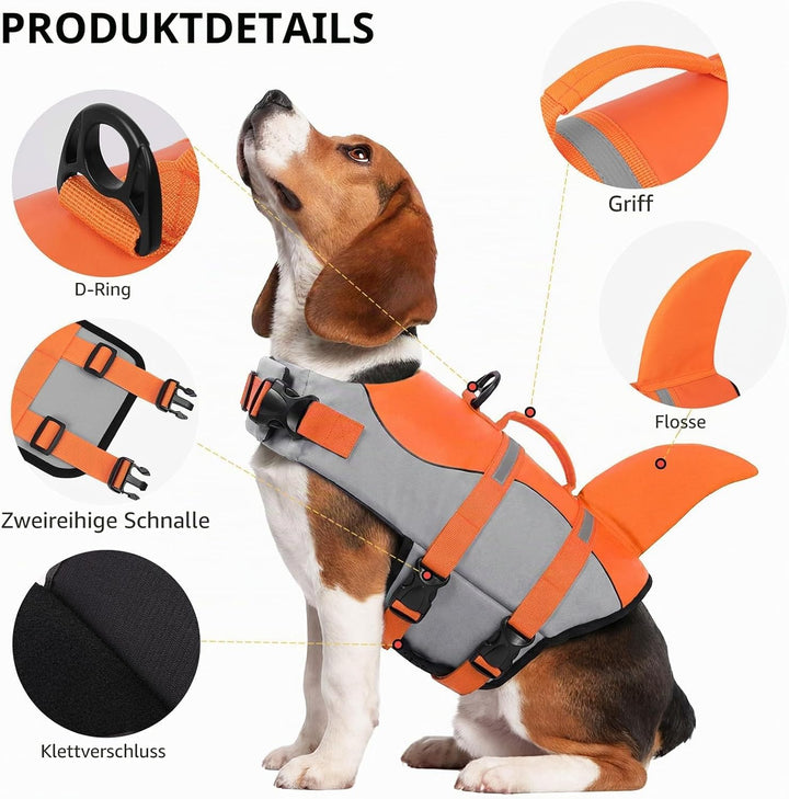 CITÉTOILE Schwimmweste Hunde Hai, Leicht und Sicher für Wassersport, hundeschwimmweste mit Griff und