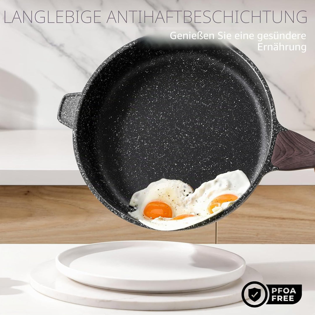 Kordisen Antihaft Tiefe Bratpfanne mit Deckel, 26 cm Granitbeschichtung Pfanne, Induktion Kompatibel