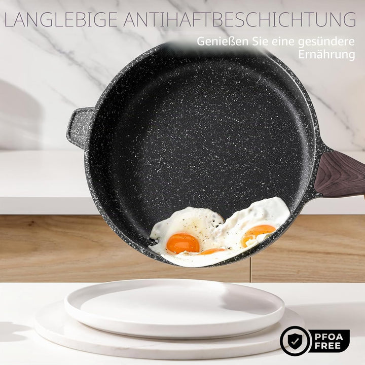 Kordisen Antihaft Tiefe Bratpfanne mit Deckel, 26 cm Granitbeschichtung Pfanne, Induktion Kompatibel