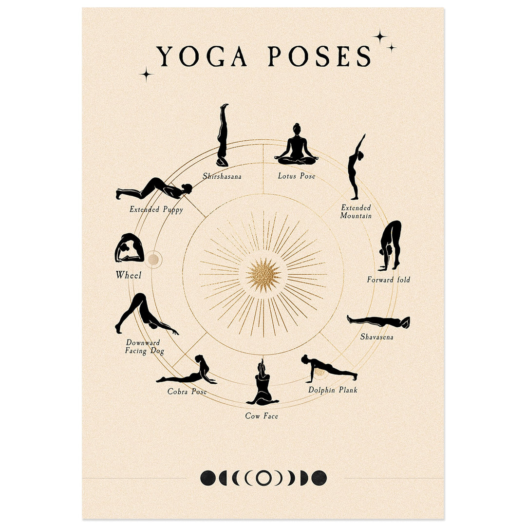 JUNOMI® Yoga Poster DIN A2 | Yoga Zubehör für Studios und Übungen Zuhause, Boho Deko, Yoga Deko, Yog