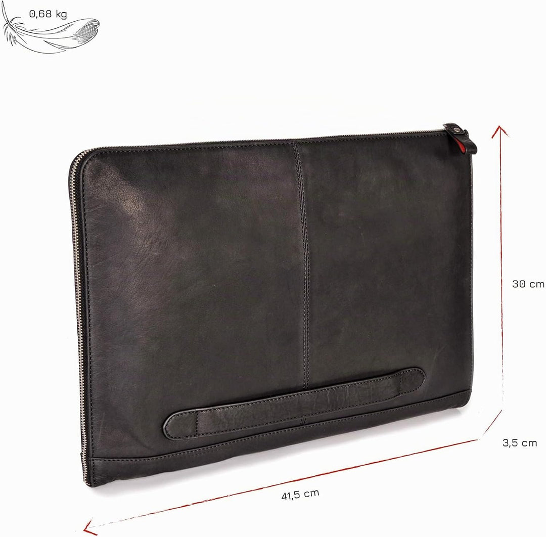 DONBOLSO® Notebook Sleeve London Leder für Damen und Herren Schwarz M, Schwarz M