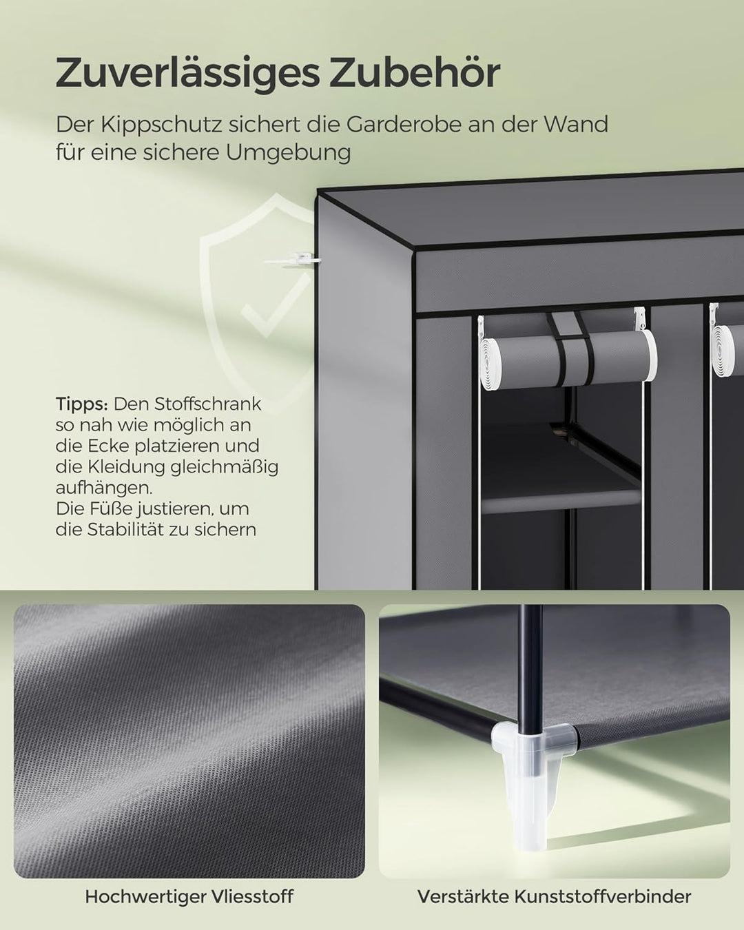 SONGMICS Kleiderschrank, Stoffschrank, 12 mit Kleiderstange und Ablagen, Stabiler Schrank, für Schla
