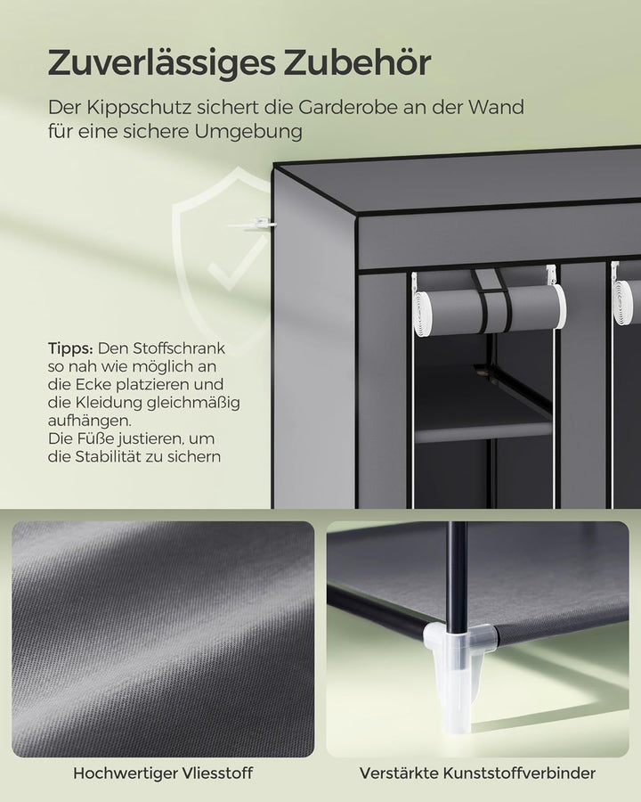 SONGMICS Kleiderschrank, Stoffschrank, 12 mit Kleiderstange und Ablagen, Stabiler Schrank, für Schla