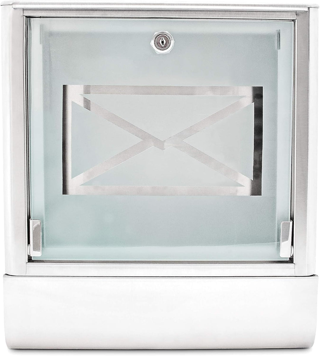 Relaxdays Briefkasten mit Zeitungsfach, Postkasten aus Edelstahl und Glas, Mit Motiv, HBT: ca. 40 x