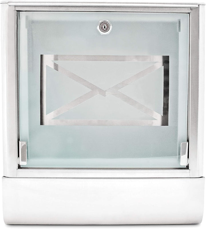 Relaxdays Briefkasten mit Zeitungsfach, Postkasten aus Edelstahl und Glas, Mit Motiv, HBT: ca. 40 x