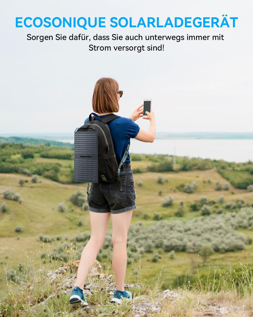 Ecosonique 15W Solar Ladegerät für Handy, IP67 Wasserdicht Faltbar Solarpanel für Handy,mit USB-A/US