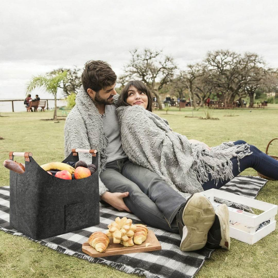 Kaminholzkorb aus Filz mit Tasche, Grosser Holzkorb für Kaminholz und Aufbewahrung im Innenbereich,