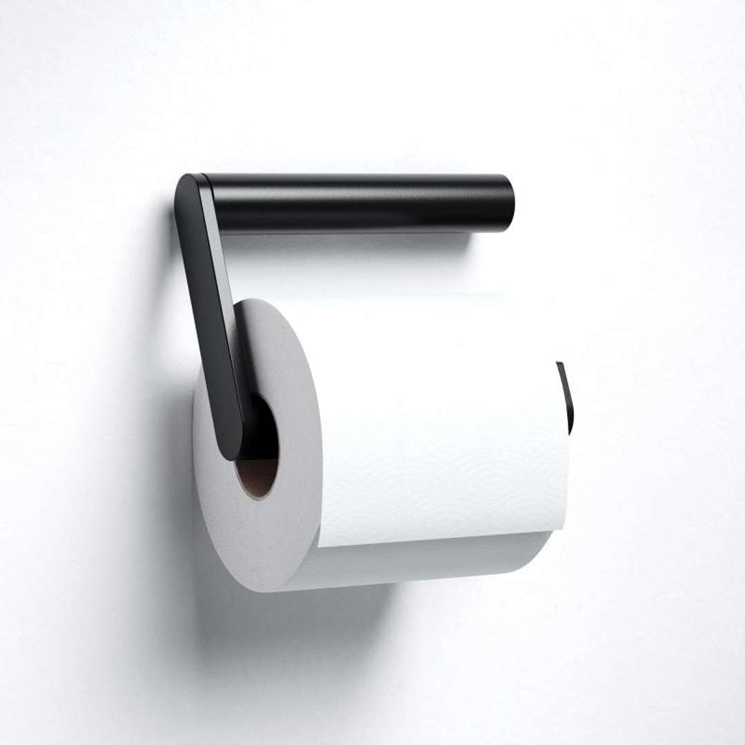 KEUCO Plan Toilettenpapierhalter, offene Form, Metall schwarz matt, Made in Germany, schwenkbar, ink