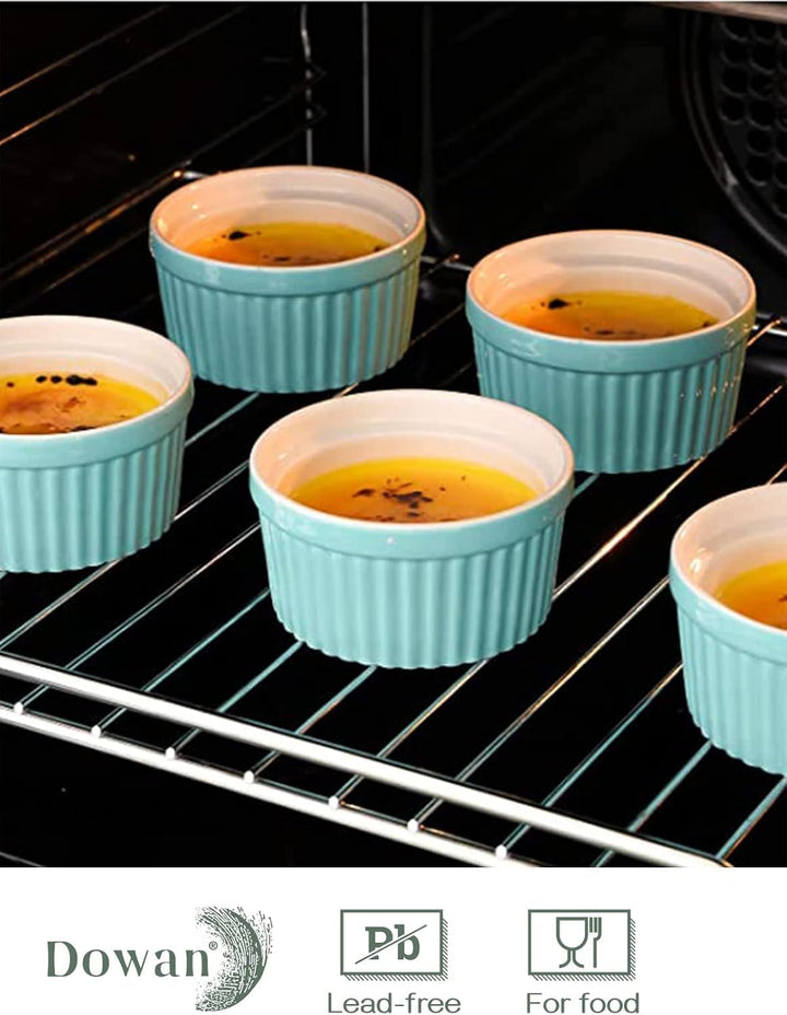 DOWAN Creme Brulee Schälchen Set, 6X 235ml Antihaft Souffle Förmchen Backofenfest, Porzellan Ramekin