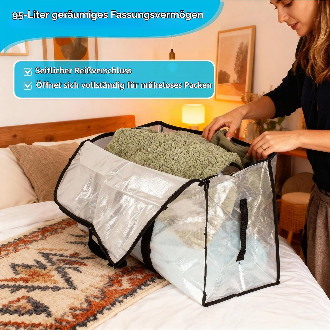 6 Stück 95L Grosse Aufbewahrungstasche mit Deckel,Heavy-Duty Faltbare Transparente Umzugskartons Gro