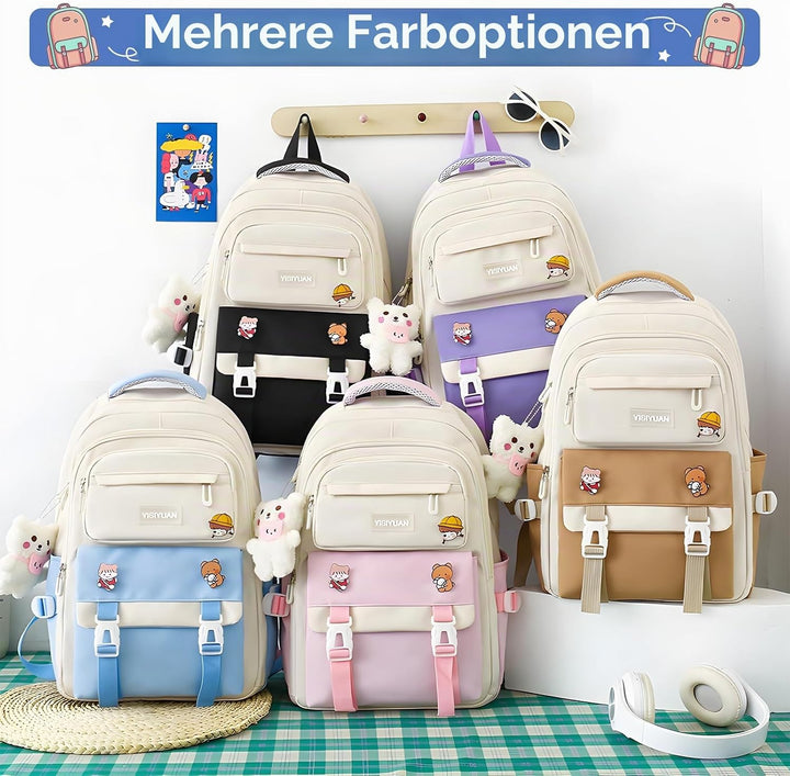 Tanou Schulranzen Mädchen 4-teilig, Schultasche Kinder Rucksack Schule Teenager 3.-7. Klasse, Stilvo