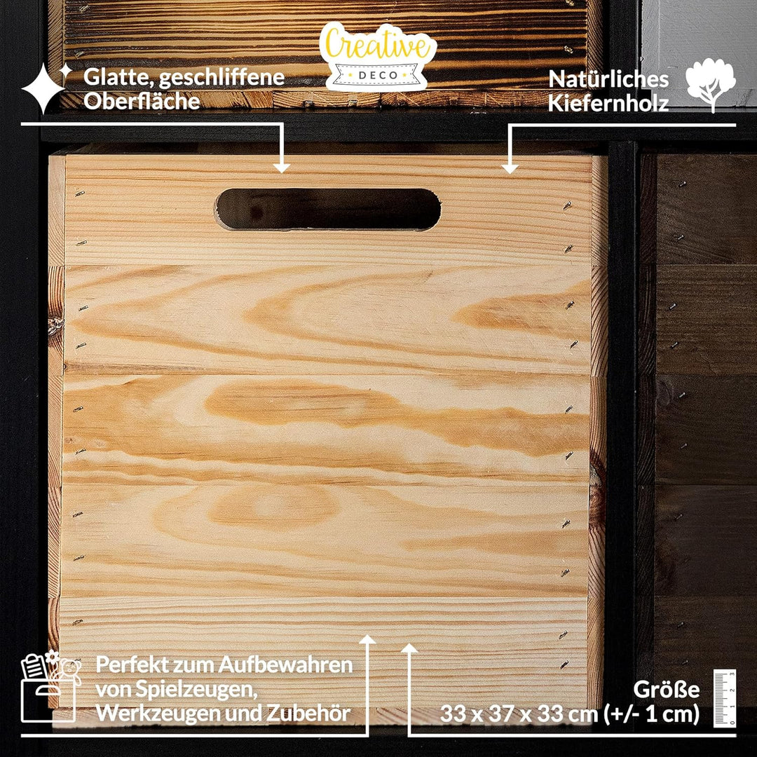Creative Deco 4 x Holzkiste Natur | passend für alle Kallaxregale | Holzbox mit Griffen | 33 x 37 x
