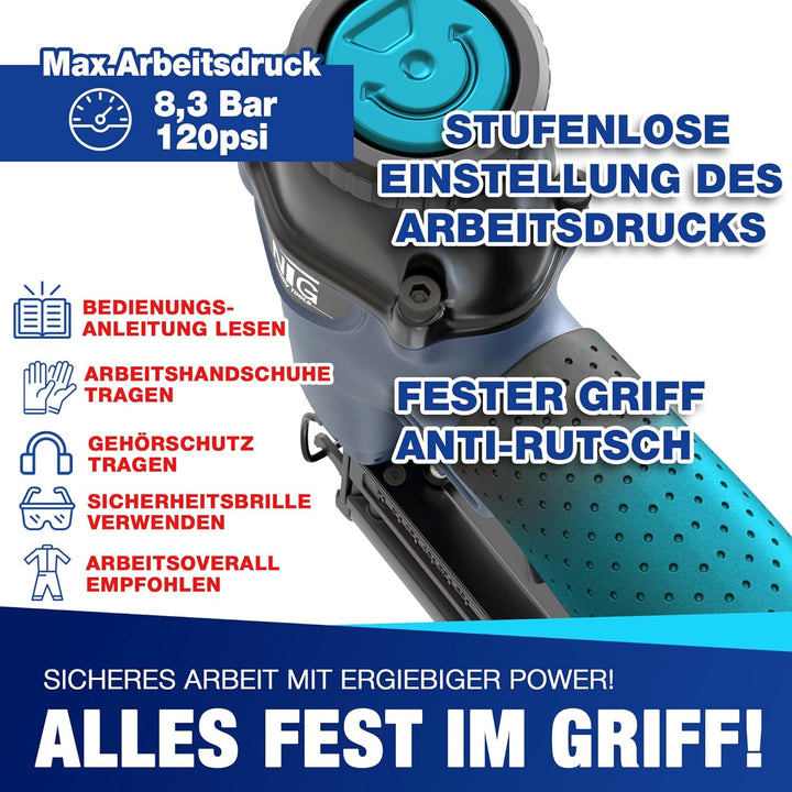 Druckluft Nagler Tacker Klammergerät Koffer Nägel Klammern 2-In-1 HZW.6070 Arbeitsdruck 8,3 bar inkl