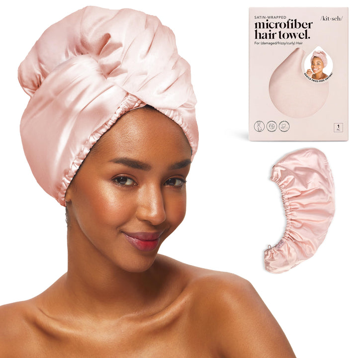 Kitsch Satin-umwickeltes Mikrofaser-Haarhandtuch, schnell trocknend, lockig, für Damen, nasses Haar,